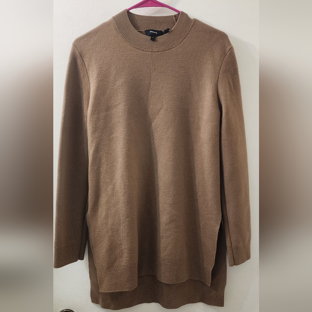 Theory Camel Ribbed Knit Sweater
